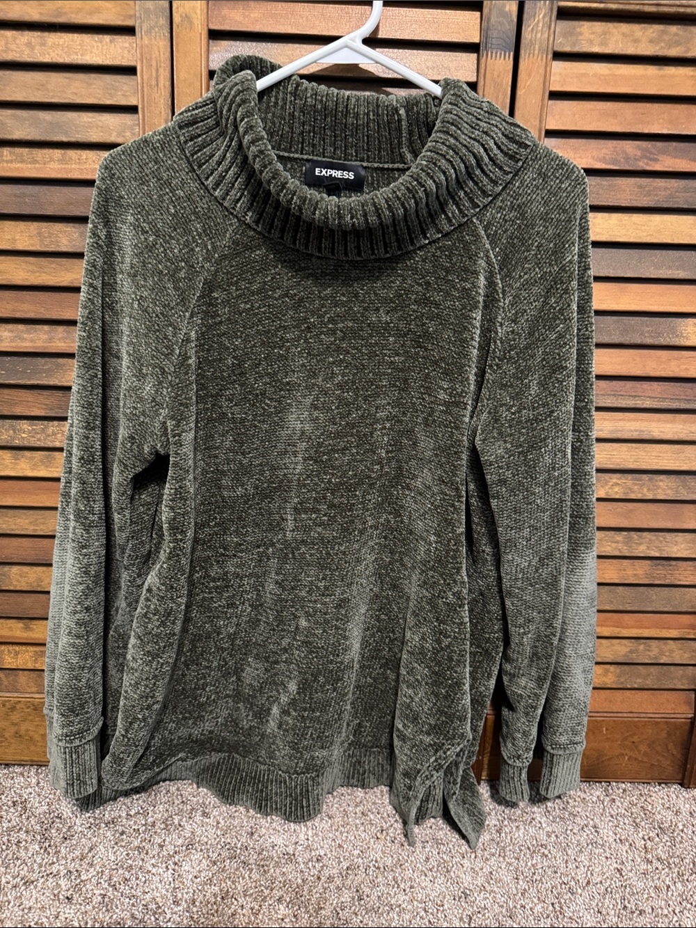 Express Men's Olive Turtleneck Chenille Sweater